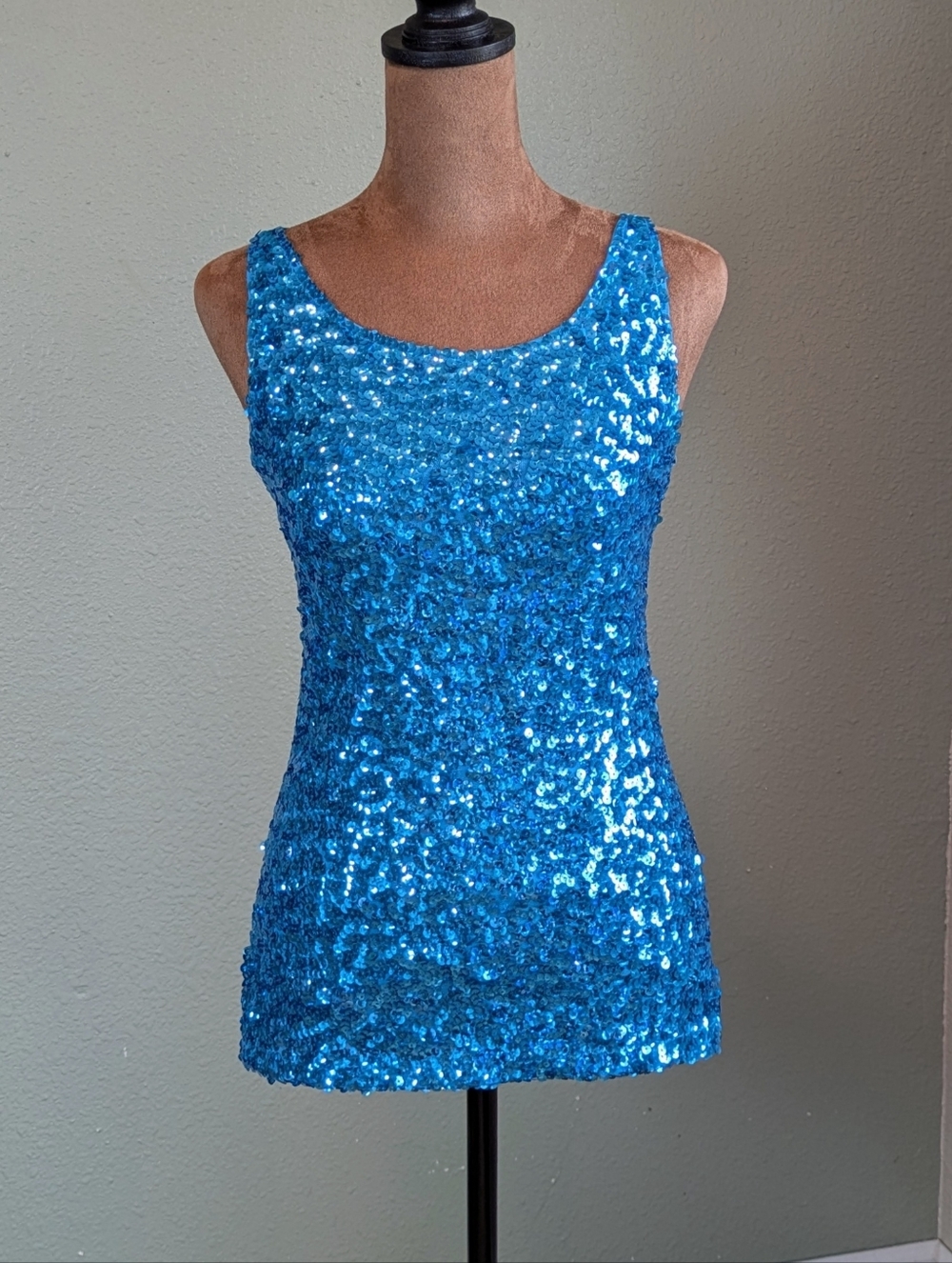 Sparkly Turquoise Sequin Party Tank Top